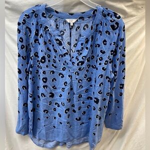 Crown & Ivy Blue Leopard Print Women's pullover long sleeve Top ladies sz L
